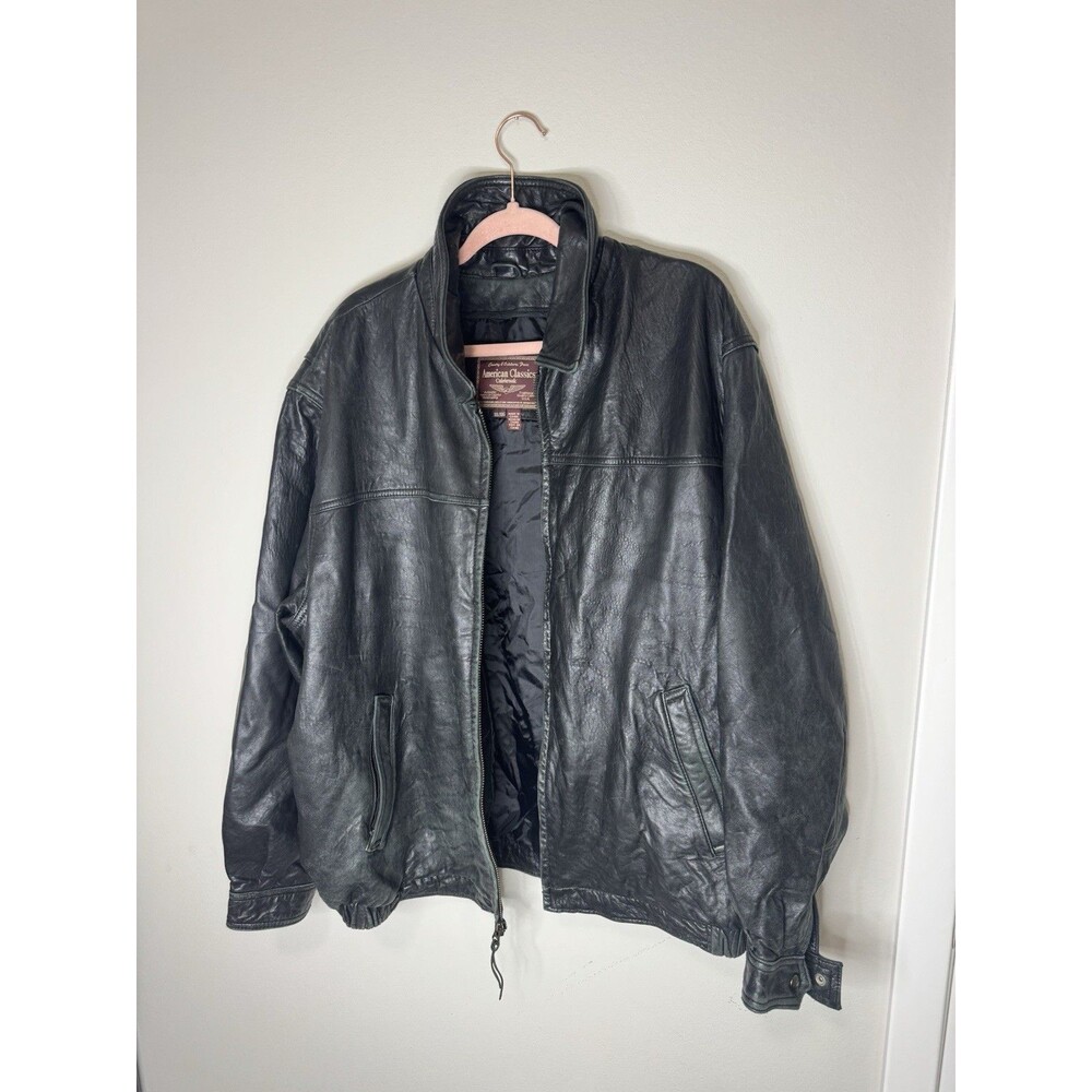 American Classics Black Leather Jacket Men XXL Zip Zipper Accent Pockets